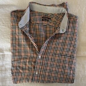 Men's Orange and Brown Plaid Button-Up Shirt